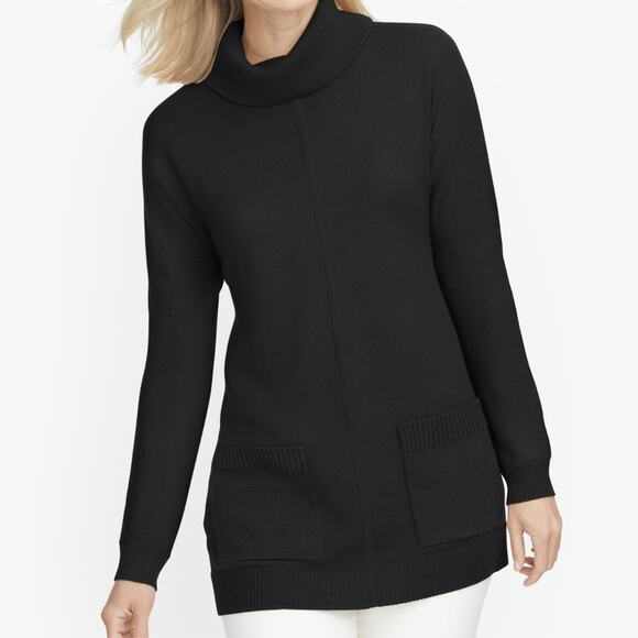 Talbots Merino Wool Tunic Sweater Black Turtleneck Soft XS - Picture 1 of 7